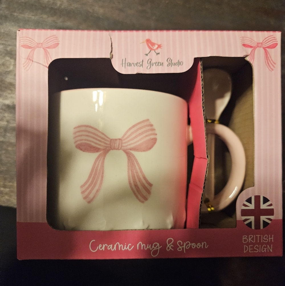 Pink Ceramic Mug & Spoon Set